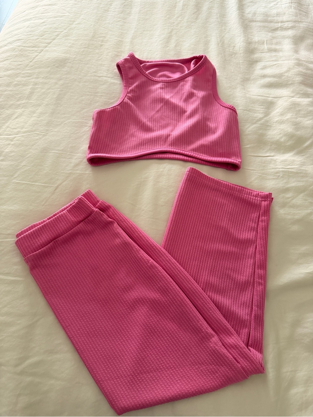 Pink Ribbed Crop Tank & High-Waist skirt Set
